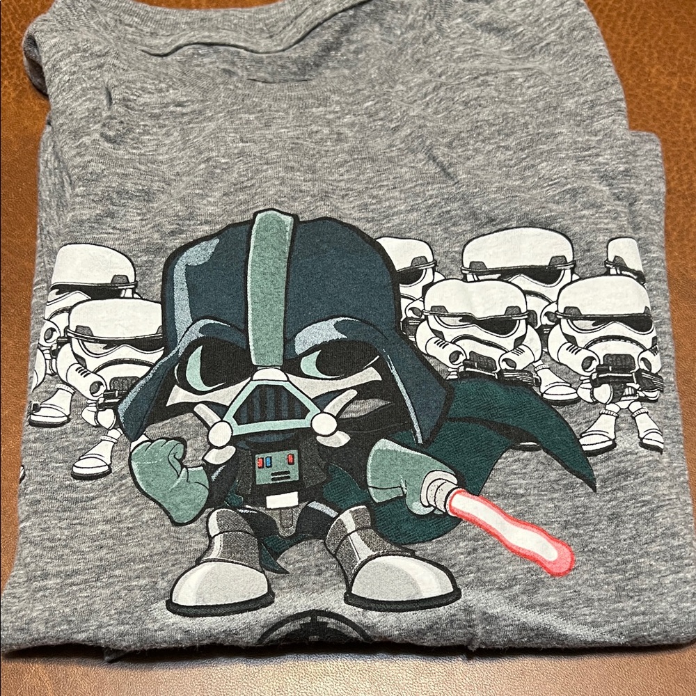 Star Wars Gray Graphic Tee with Darth Vader and Stormtroopers